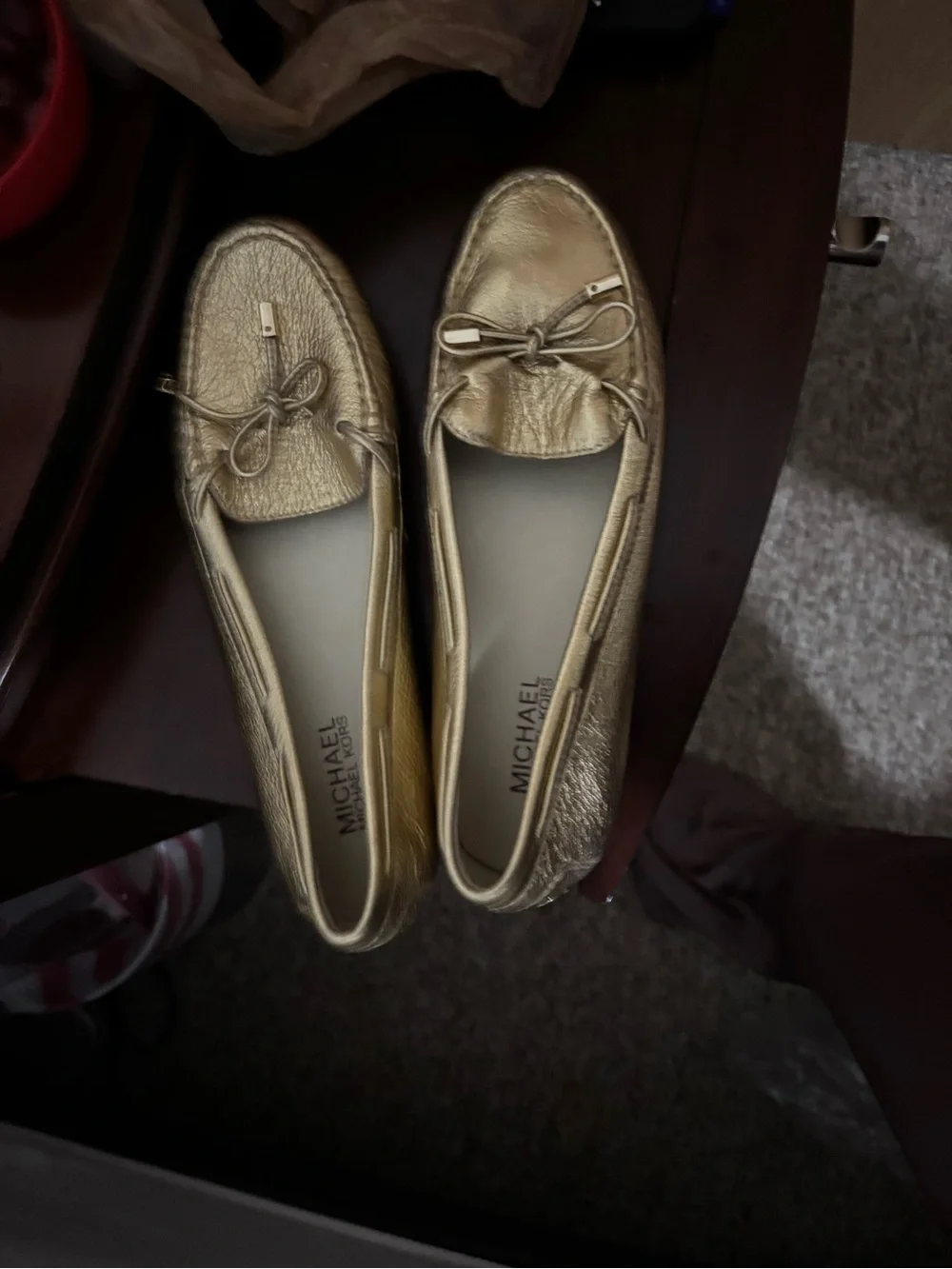 Michael Kors Metallic Gold Leather Moccasin Loafers